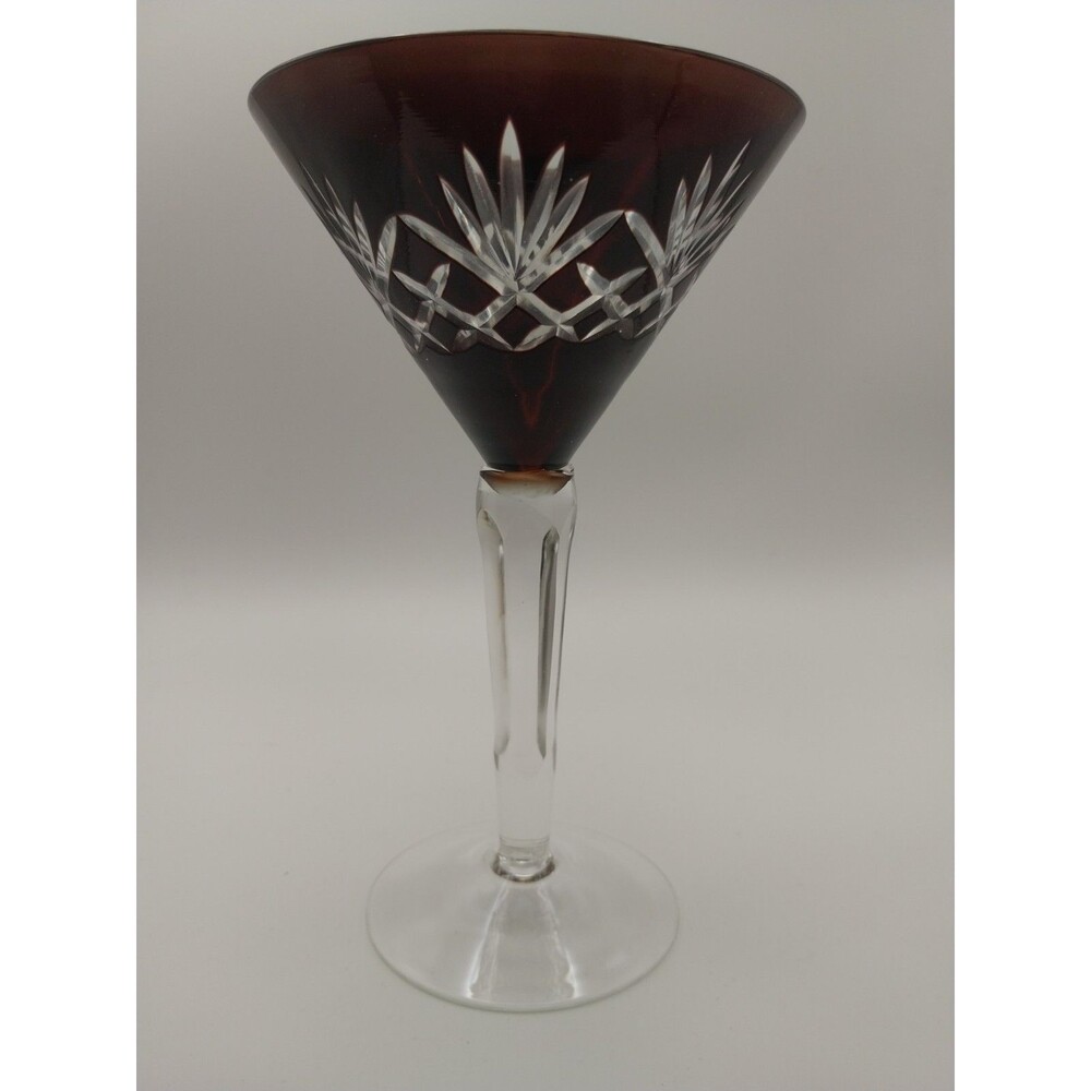 Ajka Arabella Cut to Clear Crystal Martini Glass 7" Ruby Red - Choose Qty Option